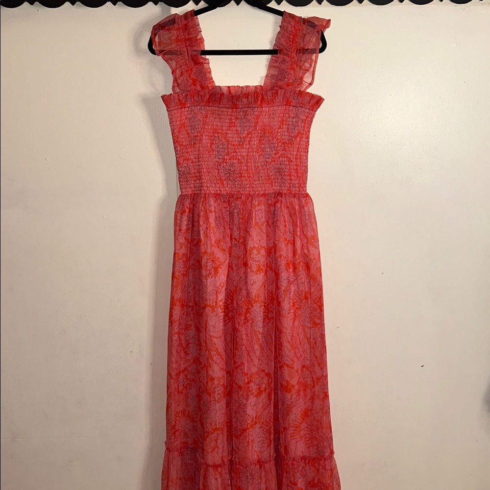 MELLODAY Vibrant Orange & Pink Smocked Dress